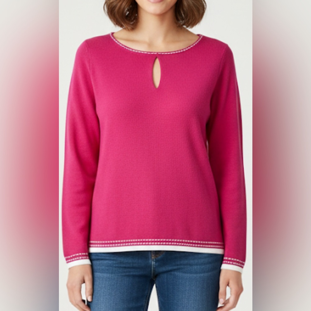Nygard Collection Elegant Fuchsia Long Sleeve Knit with White Trim